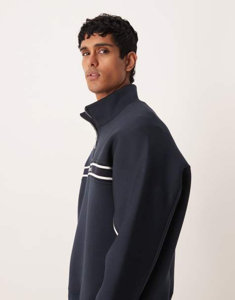 Calvin Klein Jeans - Felpa blu navy con righe centrali e zip corta - view 1