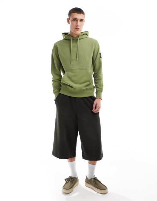 Calvin Klein Jeans - Felpa color ginepro con cappuccio e logo applicato, 3 di 4