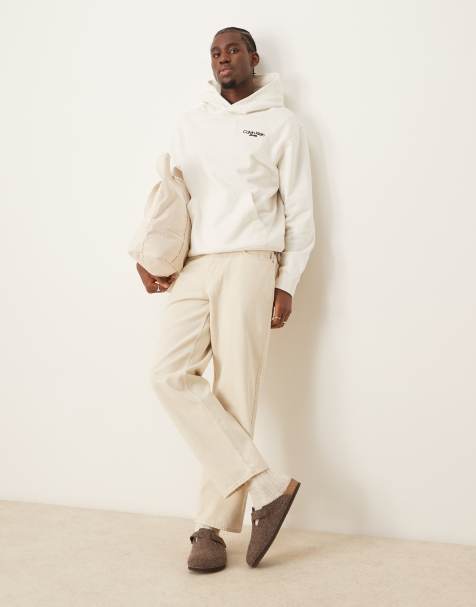 Calvin Klein Jeans - Felpa con cappuccio bianco sporco con stampa del logo sul retro - In esclusiva su ASOS - view 1