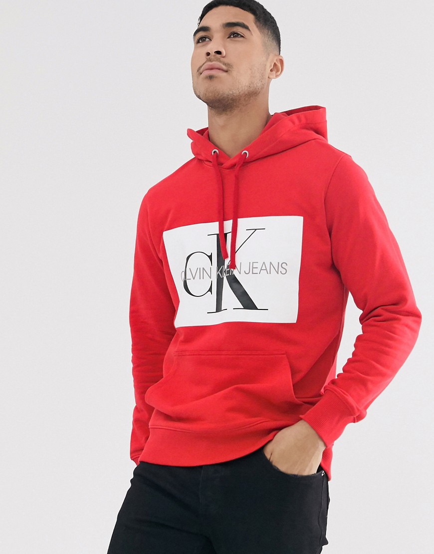Calvin Klein Jeans - Felpa con cappuccio e logo monogramma-Rosso