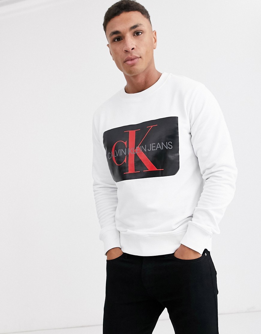 Calvin Klein Jeans - Felpa con logo squadrato a monogramma-Bianco