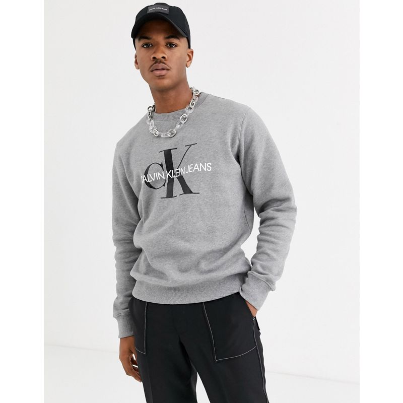 Uomo  Calvin Klein Jeans - Felpa iconica con monogramma grigia