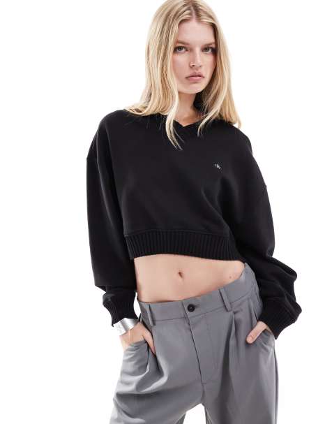 Calvin Klein Jeans - Felpa nera con scollo a V con scritta - view 1
