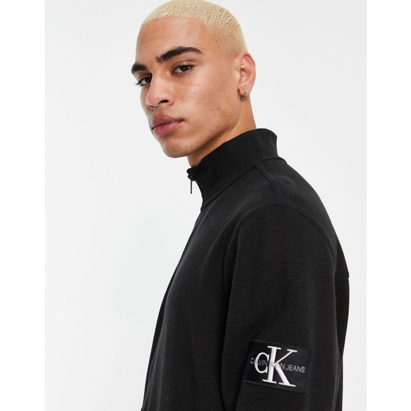 Uomo Designer Calvin Klein Jeans - Felpa nera con zip corta e stemma con monogramma testurizzato