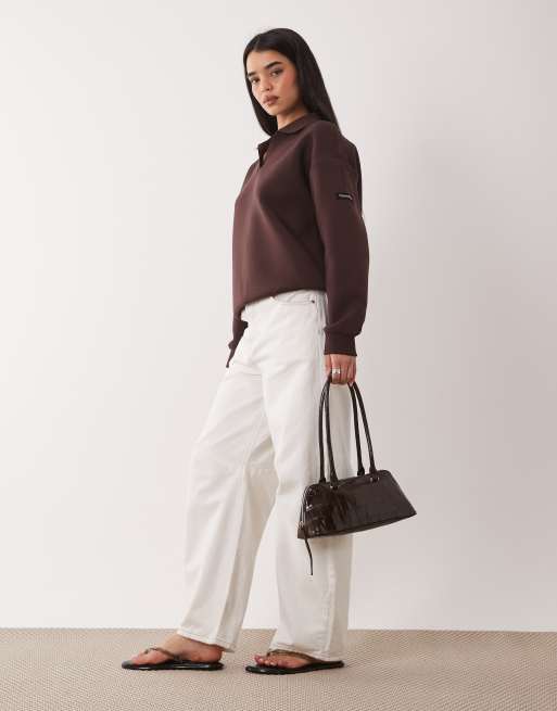 Calvin Klein Jeans - Felpa oversize stile polo marrone cioccolato, 2 di 4