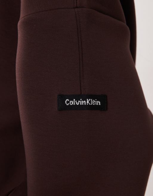 Calvin Klein Jeans - Felpa oversize stile polo marrone cioccolato, 3 di 4