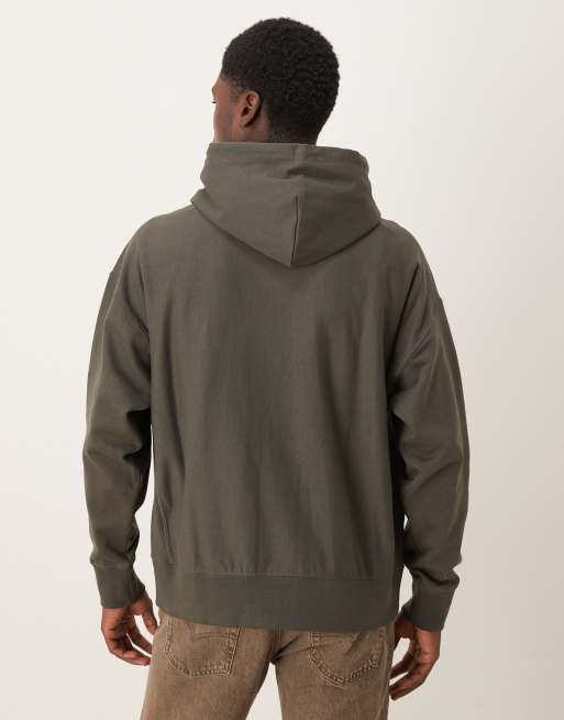 Calvin Klein Jeans - Felpa premium in spugna verde scuro con cappuccio e logo piccolo, 3 di 5