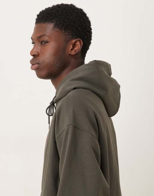 Calvin Klein Jeans - Felpa premium in spugna verde scuro con cappuccio e logo piccolo, 4 di 5