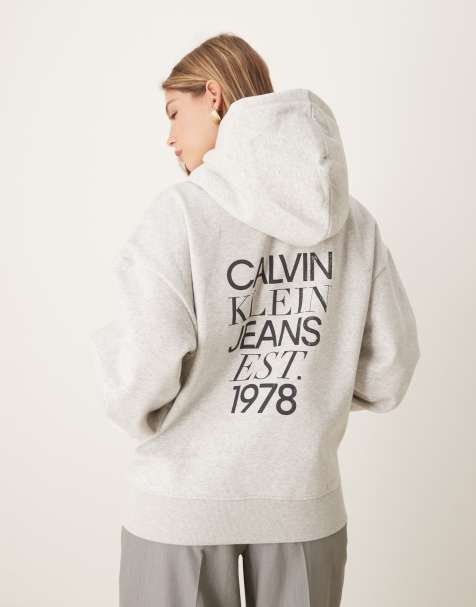 Calvin Klein Jeans - Felpa taglio comodo grigia con cappuccio e stampa sul retro - view 1