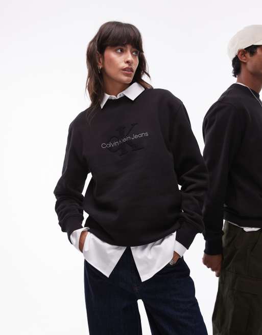 Calvin Klein Jeans - Felpa unisex nera con monogramma del logo