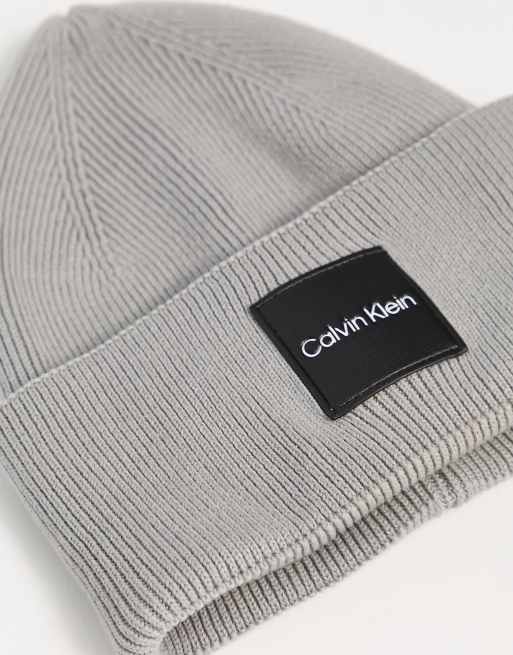 Calvin Klein Jeans fine cotton ribbed beanie in gray