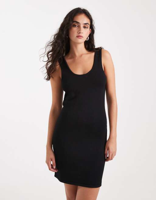 Calvin Klein Jeans fine knit cross back mini dress in black, 2 of 4