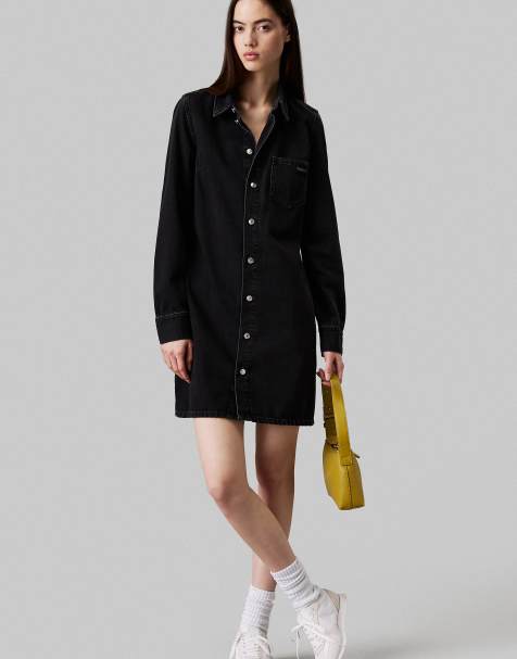 Calvin Klein Jeans Fitted denim shirt dress in denim black - view 1