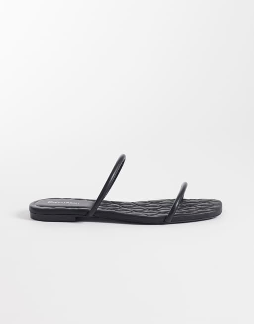 Calvin Klein Jeans – Flache Sandalen aus gestepptem Leder in Schwarz mit eckiger Zehenpartie, 3 von 4