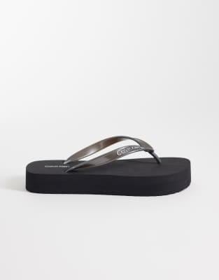  Jeans flatform metallic flip flop sandal 