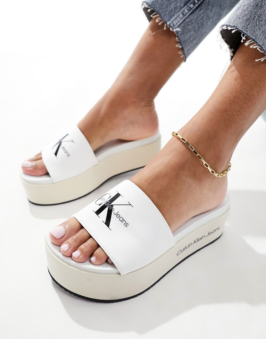 Calvin Klein Jeans flatform sandals in multi-White