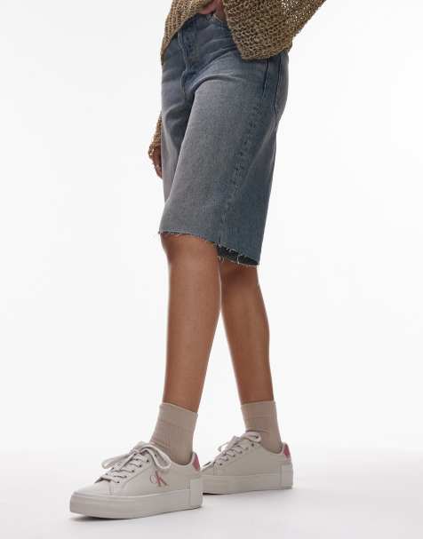 Calvin Klein Jeans flatform trainers in eggshell & dusty rose  - view 1