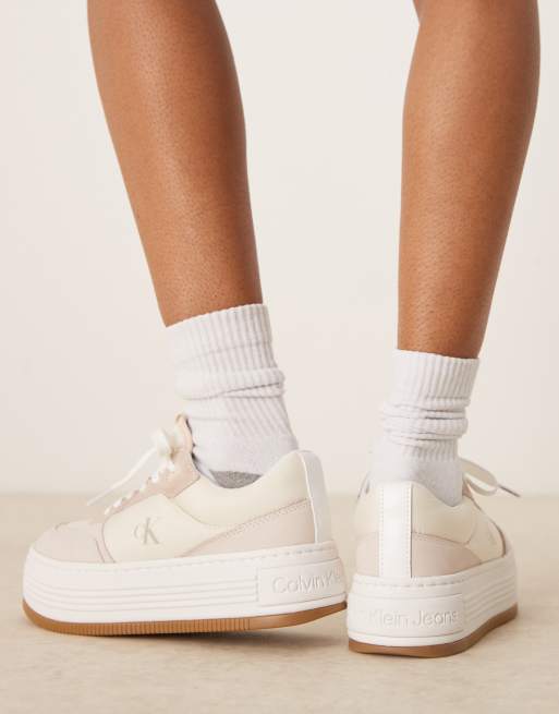 Calvin Klein Jeans flatform trainers in off white with gum sole ASOS