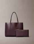 [Calvin Klein Jeans] Calvin Klein Jeans foil logo small tote bag and purse set in burgundy-Multi One Size MULTI
