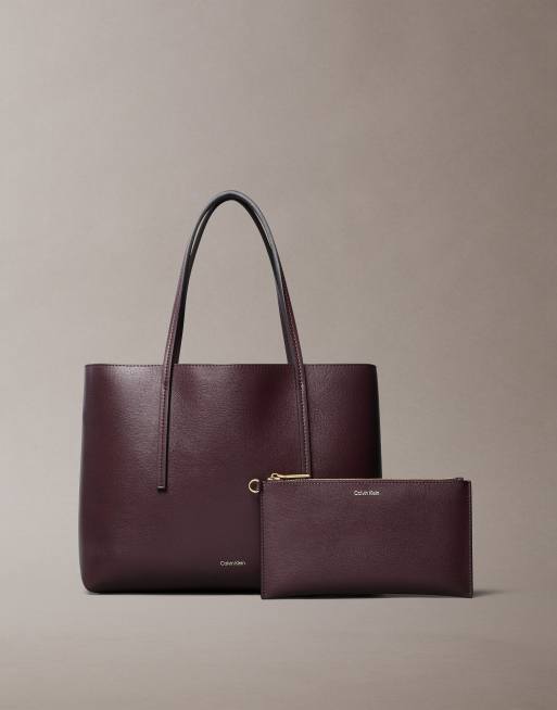 Calvin Klein Jeans foil logo small tote bag and wallet set in burgundy