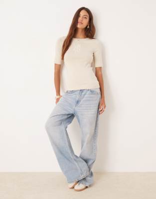 Calvin Klein Jeans Est.1978 Font Logo Rib Top In Neutral
