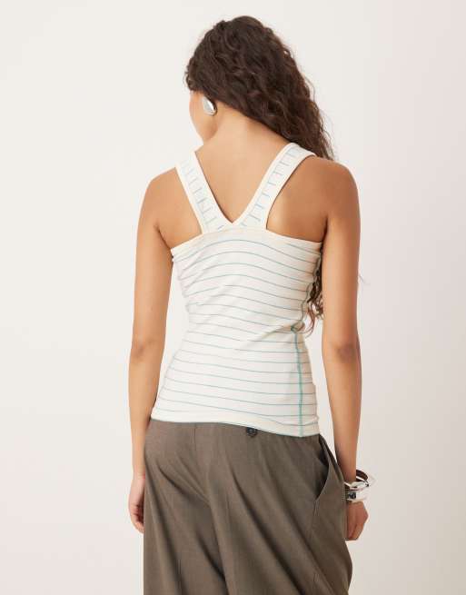 Calvin Klein Jeans font logo tank top in black stripe, 3 of 4