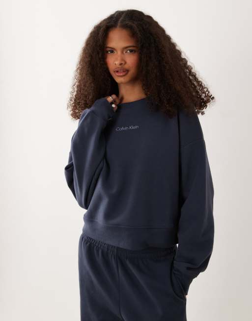 Calvin Klein brushed french terry sweatshirt and jogger co-ord in midnight blue, 2 of 3