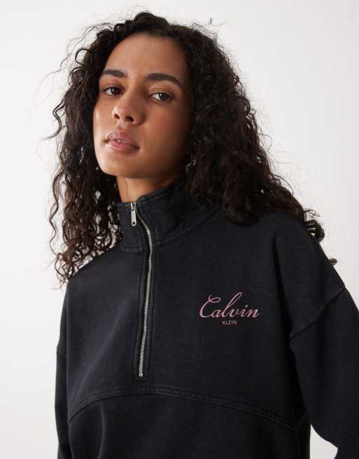 Calvin Klein Jeans French terry trøje med kvart lynlås i sort, 2 af 4