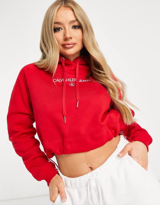 Calvin Klein Jeans front logo hoodie in red | ASOS
