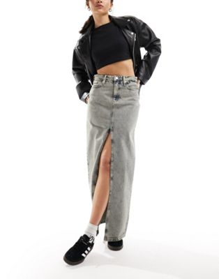 Calvin Klein Jeans front split denim maxi skirt in mid wash