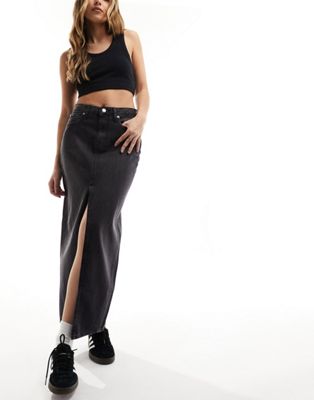 Calvin Klein Jeans front split denim maxi skirt in washed black
