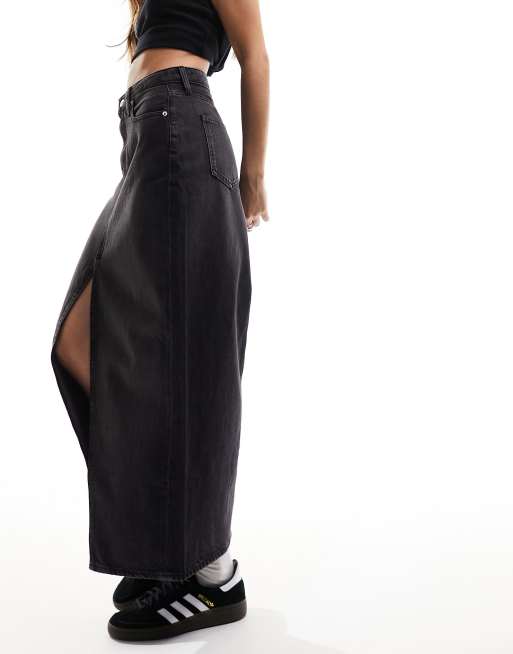 Calvin Klein Jeans front split denim maxi skirt in washed