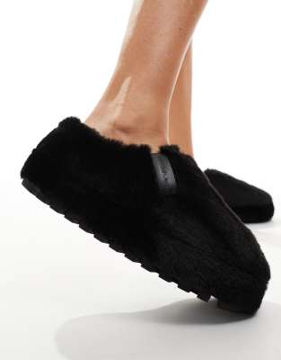 Calvin Klein Jeans fur mule slippers in black