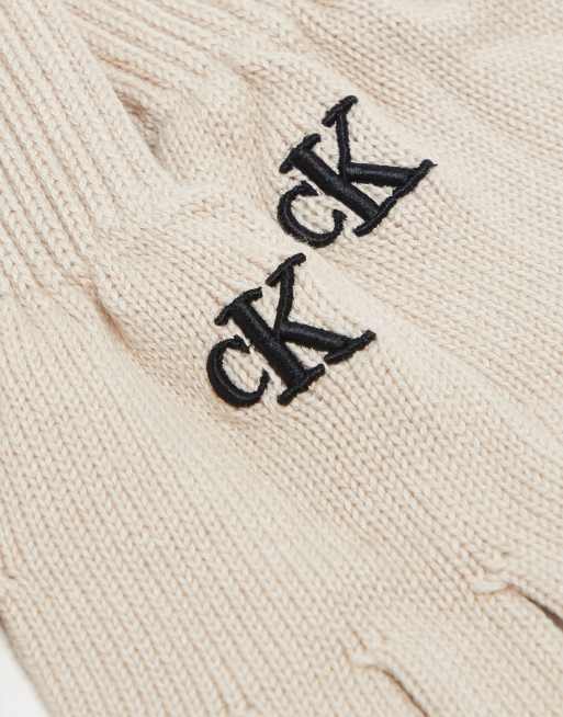 Calvin Klein Jeans - Gebreide handschoenen met logo in crème, 2 van 3