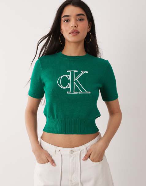 Calvin Klein Jeans - Gebreide top met monologo in groen - view 1