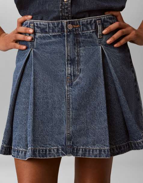 Calvin Klein Jeans - Geplooide denim mini rok in middenblauw - view 1