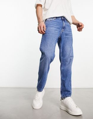 Calvin Klein Jeans dad straight leg jeans in mid wash blue - ASOS Price Checker