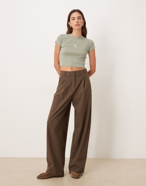 Calvin Klein Jeans - Geribbelde baby tee met monologo in groen, 2 van 4