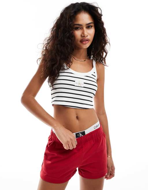Calvin Klein Jeans - Geribbelde gestreepte bralette-top in wit