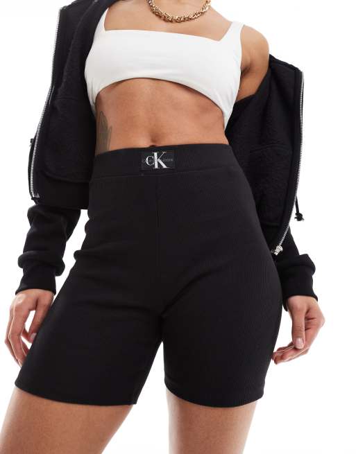 Calvin Klein Jeans - Geribbelde leggingshort in zwart
