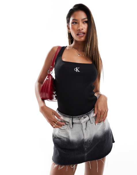 Calvin Klein Jeans - Geribbelde tanktop in zwart - view 1