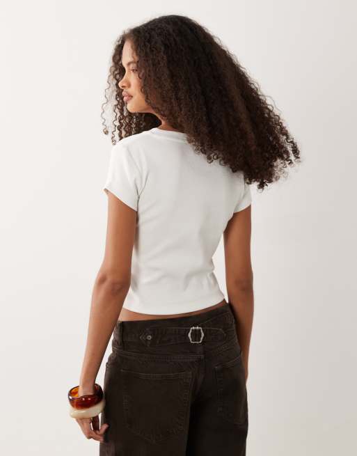 Calvin Klein Jeans - Geribbelde tanktop met geweven label in wit, 4 van 4