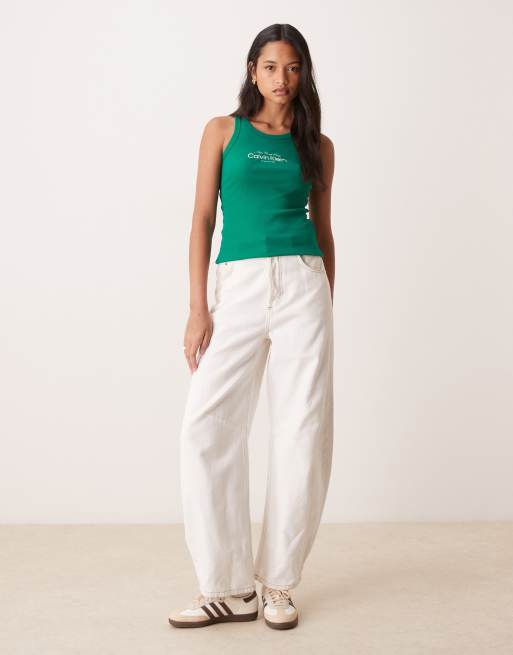 Calvin Klein Jeans - Geribbelde tanktop met grafisch logo in groen, 2 van 4