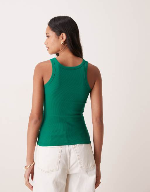 Calvin Klein Jeans - Geribbelde tanktop met grafisch logo in groen, 3 van 4