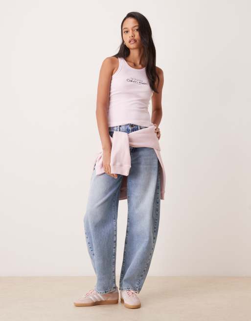 Calvin Klein Jeans - Geribbelde tanktop met grafisch logo in roze, 2 van 4