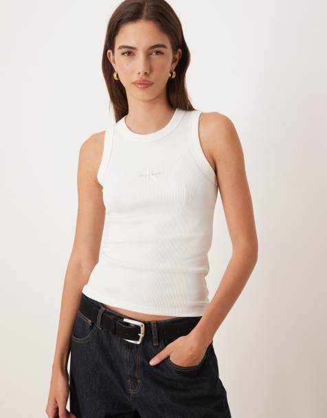 Calvin Klein Jeans - Geribbelde tanktop met monogram in wit - view 1
