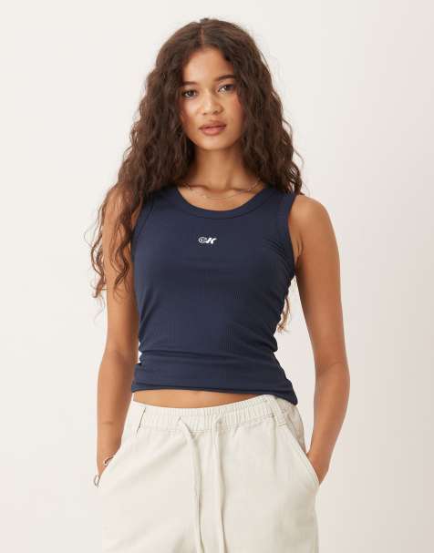 Calvin Klein Jeans – Geripptes Basic-Tanktop in Marineblau - view 1
