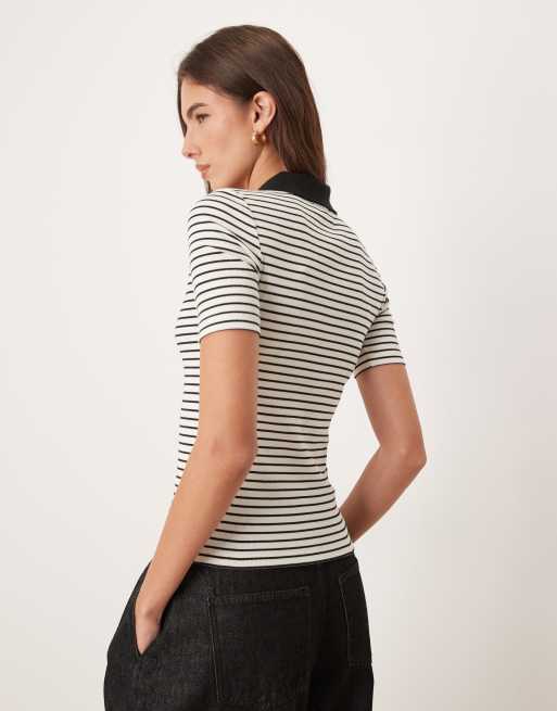Calvin Klein Jeans – Geripptes Polohemd mit Monogramm-Logo und schwarzen Streifen, 4 von 4