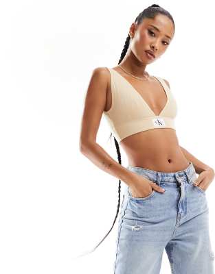 Calvin Klein Jeans - Geripptes Sweatshirt-Bustier in Sand-Neutral