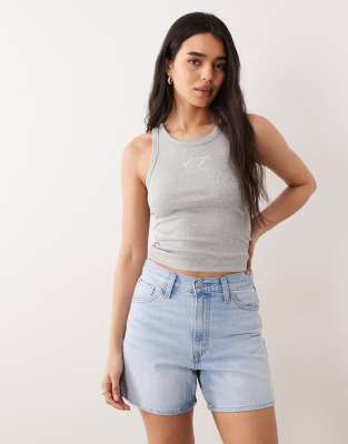 Jeans - Geripptes Tanktop in meliertem Grau Grau 2XS